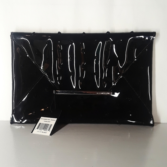 BCBGMAXAZRIA Rhinestone Black Semi Sheer Envelope Clutch NWT - Picture 13 of 13
